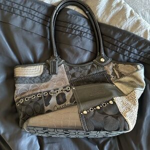 Coach Patchwork Shoulder Bag - Gray and Black